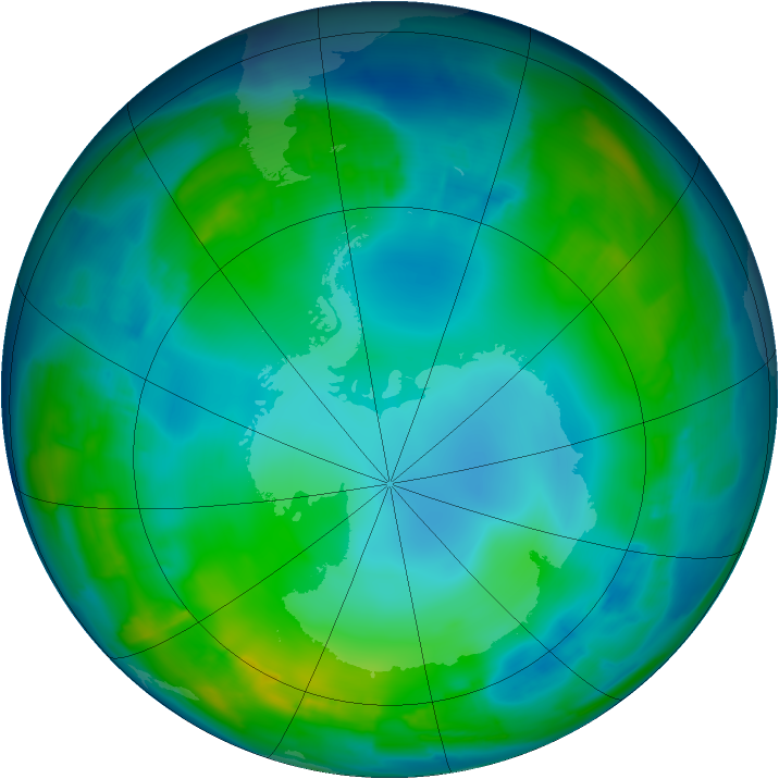 Antarctic ozone map for 21 May 2015